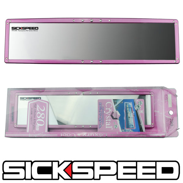 BLACK/PINK PANORAMA HD SERIES CLIP ON FLAT GLASS REAR VIEW MIRROR 280MM